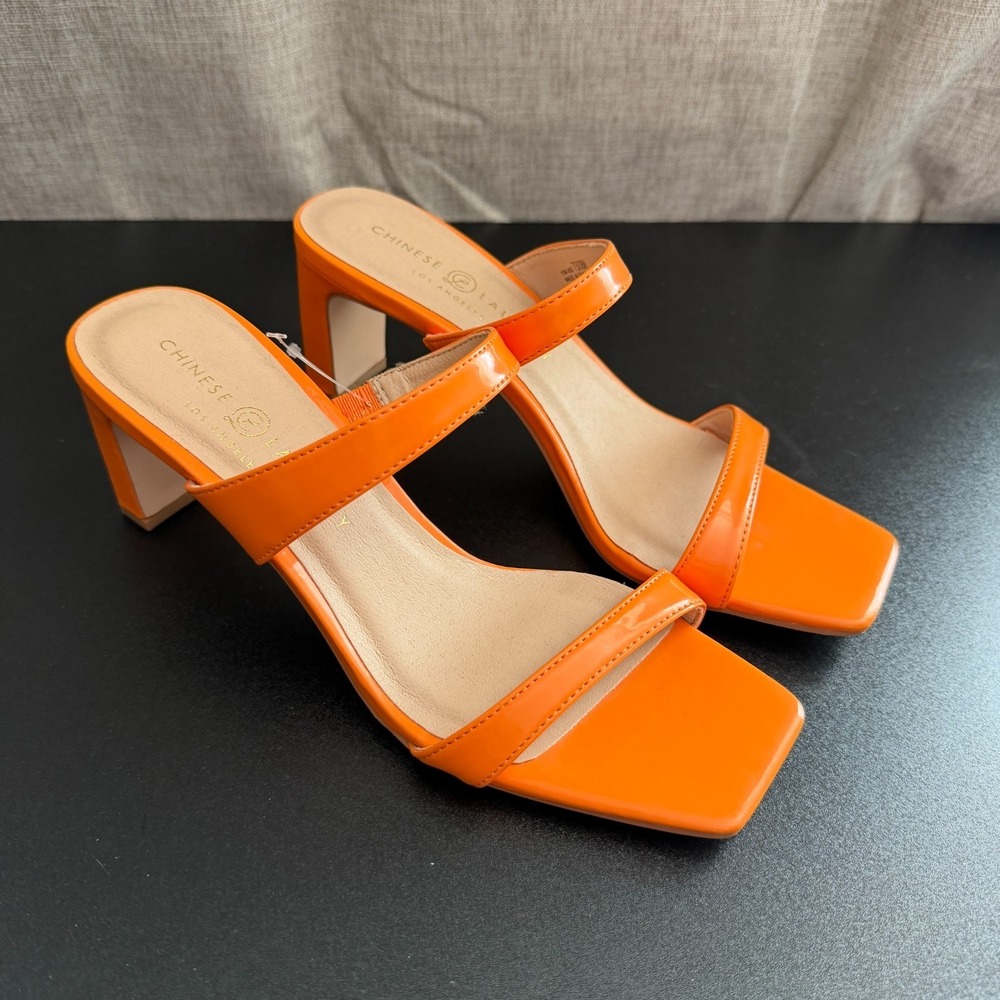 Chinese Laundry Heeled Sandals Women's US 7.5 Orange Slip‎ On Casual Summer Boho